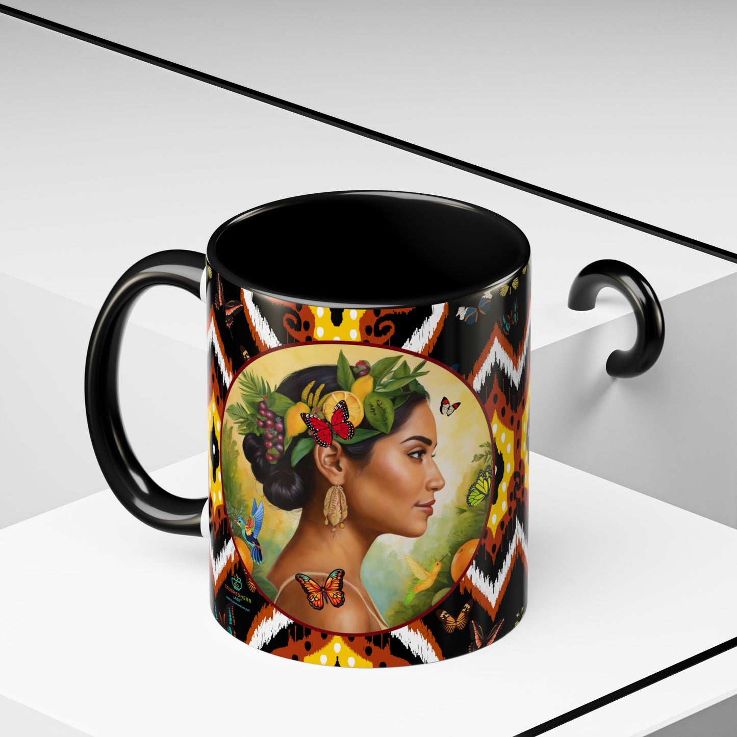 Organically Me A Tribal Butterfly Plant Garden Vegan Ceramic Plant Mug with Black woman (11oz) 8 Color Combos