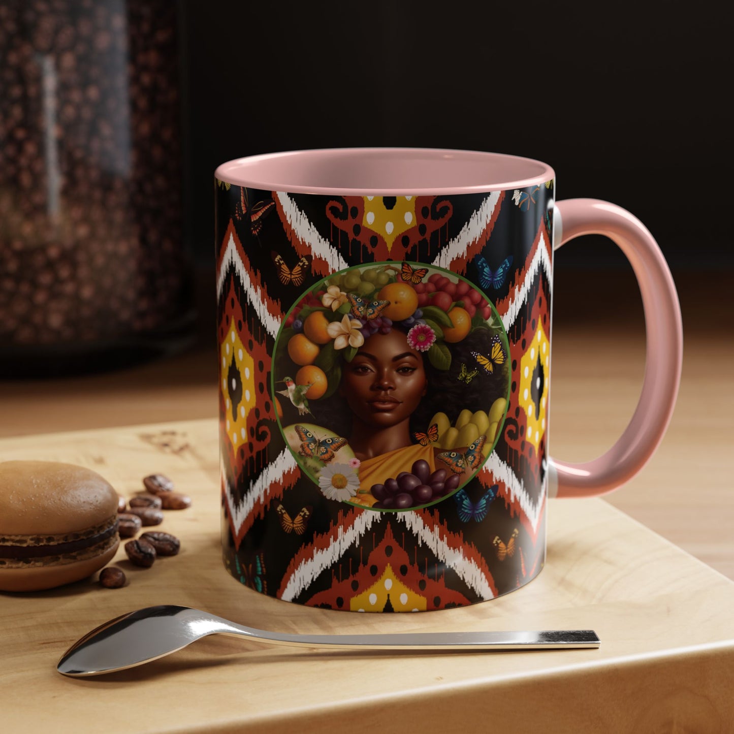 Organically Me A.1 Tribal Butterfly Plant Garden Vegan Ceramic Plant Mug with Black woman (11oz) 8 Color Combos