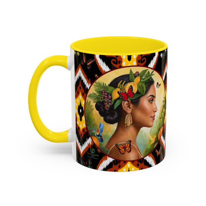 Organically Me A Tribal Butterfly Plant Garden Vegan Ceramic Plant Mug with Black woman (11oz) 8 Color Combos