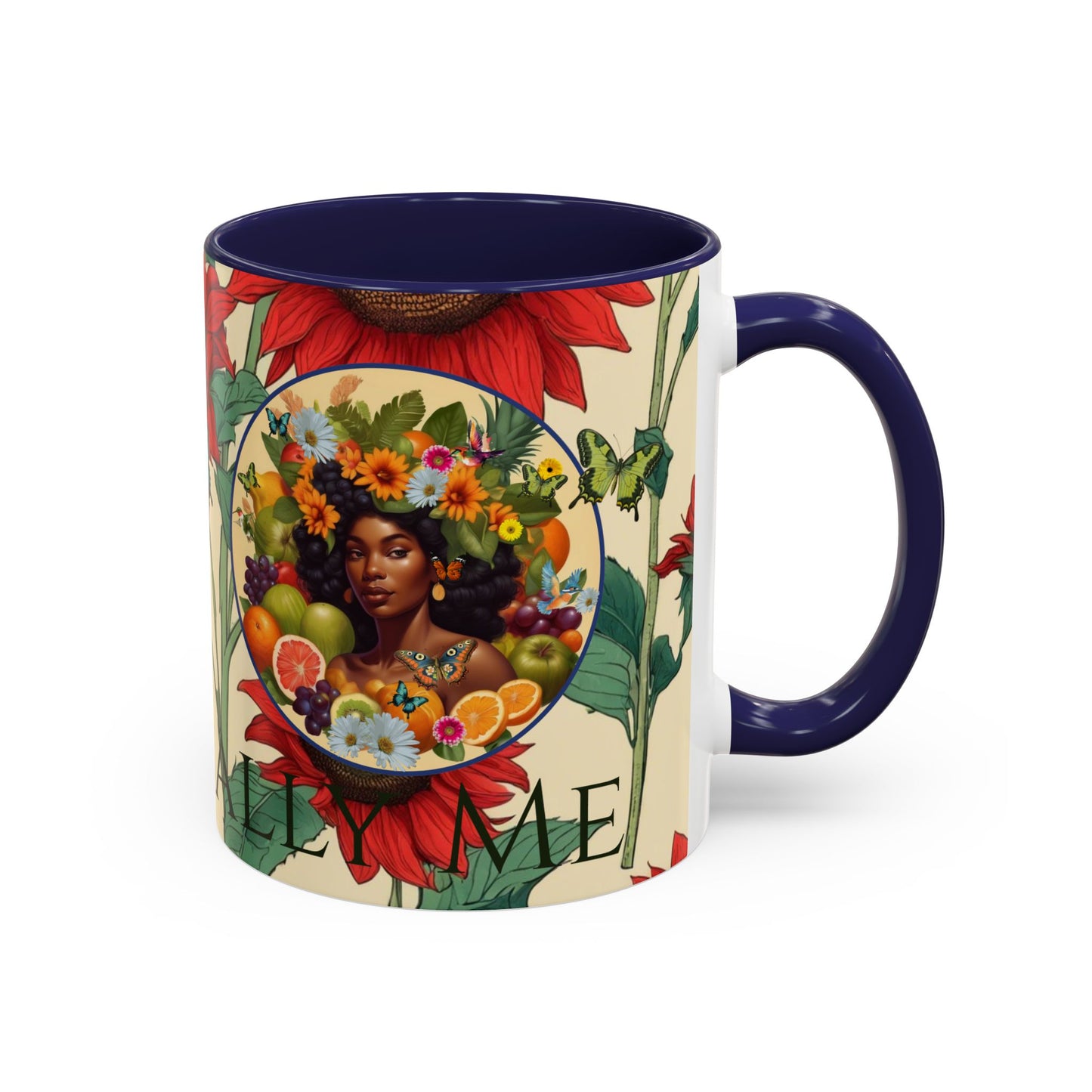 Organically Me Sunflower Red Plant Garden Vegan Ceramic Plant Mug with Black woman (11oz) 8 Color Combos