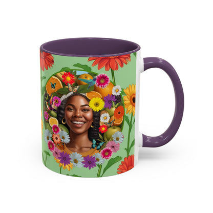 Organically Me A Joy Daisy Plant Garden Vegan Ceramic Plant Mug with Black woman (11oz) 8 Color Combos