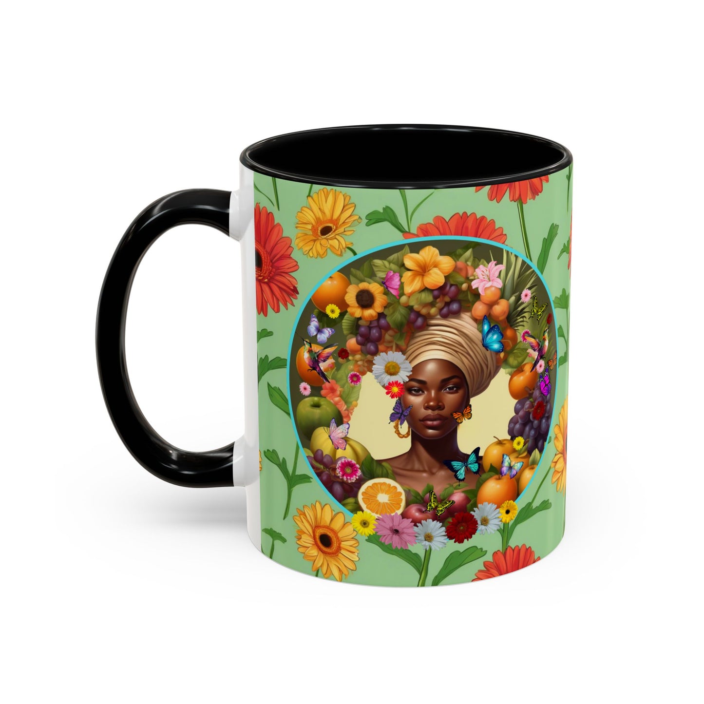 100% Organic Daisy Joy3 Plant Garden Vegan Ceramic Plant Mug, Black Woman Double Sided (11oz) 8 Color Combos