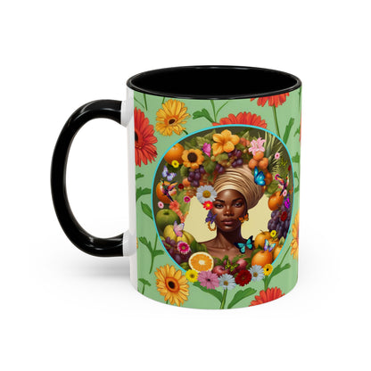 100% Organic Daisy Joy3 Plant Garden Vegan Ceramic Plant Mug, Black Woman Double Sided (11oz) 8 Color Combos