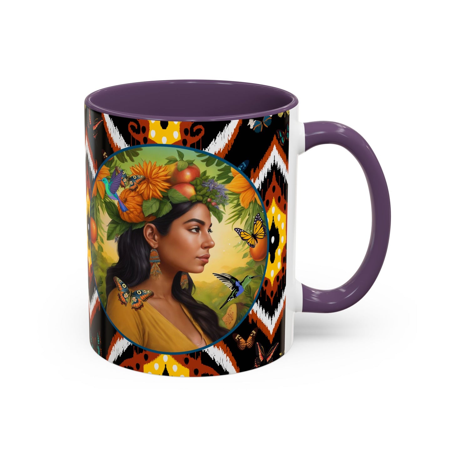 Organically Me A Tribal Butterfly Plant Garden Vegan Ceramic Plant Mug with Black woman (11oz) 8 Color Combos