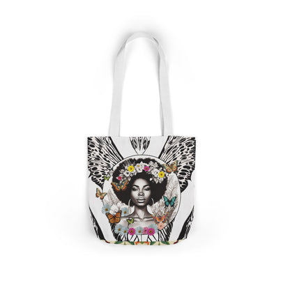 Afro Butterfly Queen In Black & White Garden-themed 13" tote bag, purse, workout bag, yoga bag, personal item with Black Women