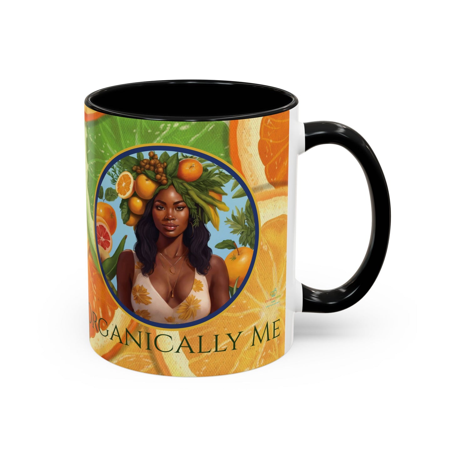 Organically Me Bright Citrus Plant Garden Vegan Ceramic Plant Mug with Black woman (11oz) 8 Color Combos