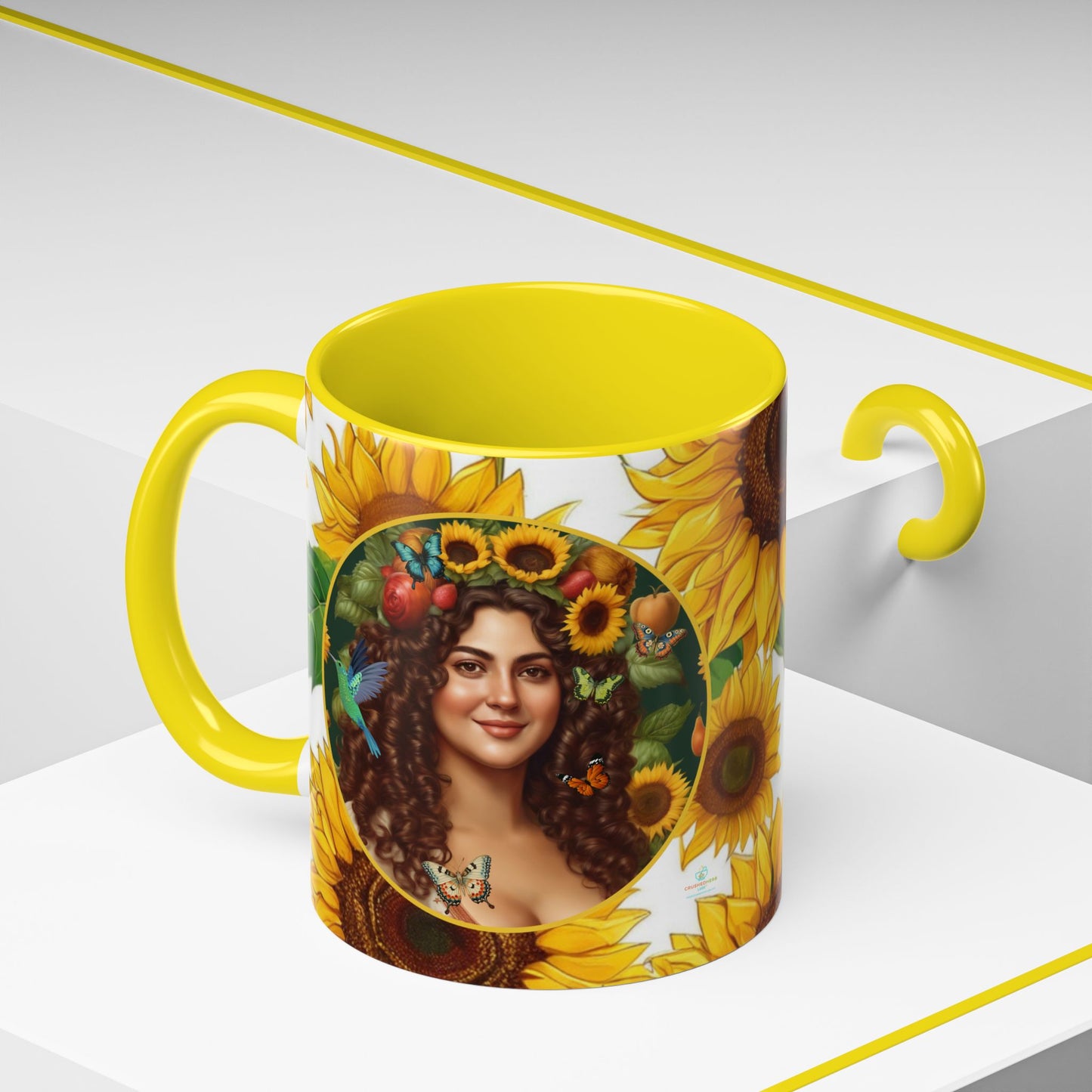 Organically Me B Sunflower Plant Garden Vegan Ceramic Plant Mug with Black woman (11oz) 8 Color Combos