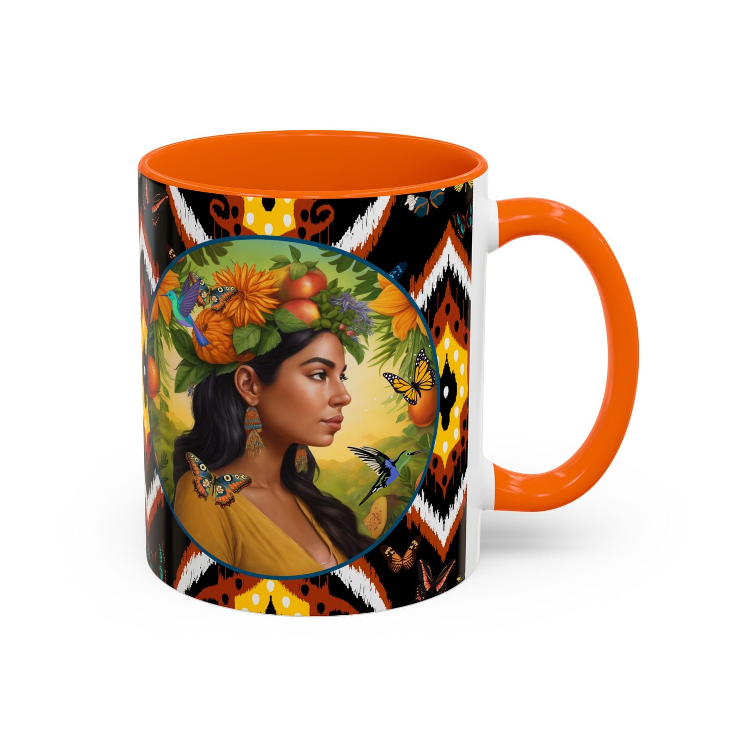 Organically Me A Tribal Butterfly Plant Garden Vegan Ceramic Plant Mug with Black woman (11oz) 8 Color Combos