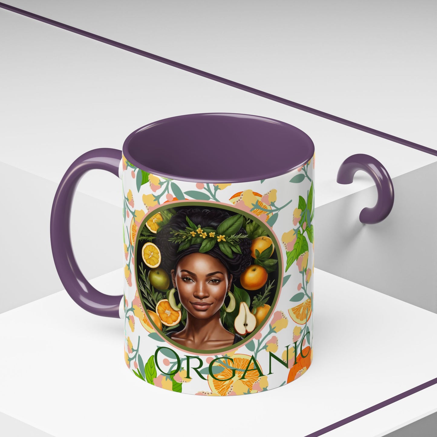 Organically Me Pink and Green Plant Garden Vegan Ceramic Plant Mug with Black woman (11oz) 8 Color Combos