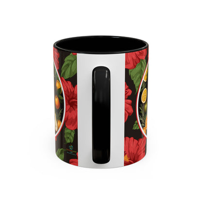 Organically Me Red and White Hibiscus Plant Garden Vegan Ceramic Plant Mug with Black woman (11oz) 8 Color Combos