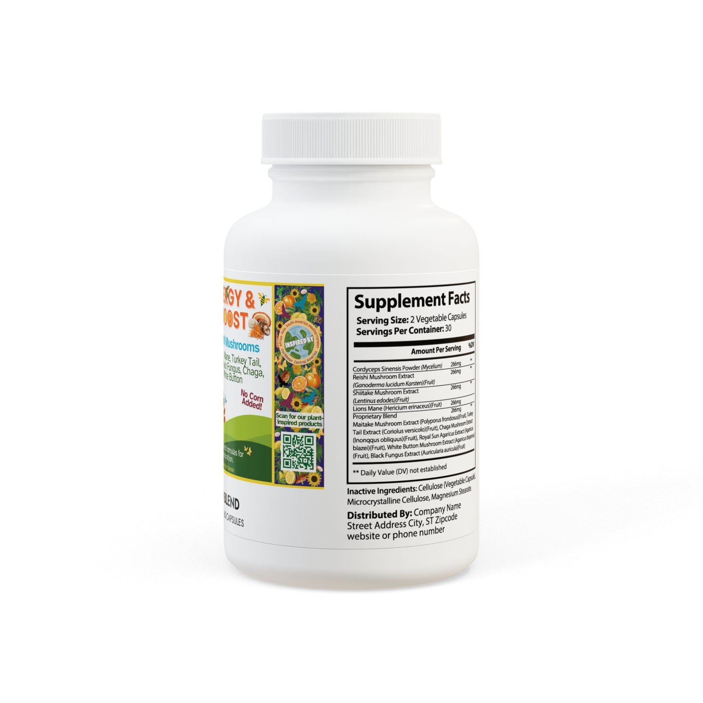 Brain, Energy & Kidney Boost, 10 Mushroom Vegan Supplement (60 Capsules)