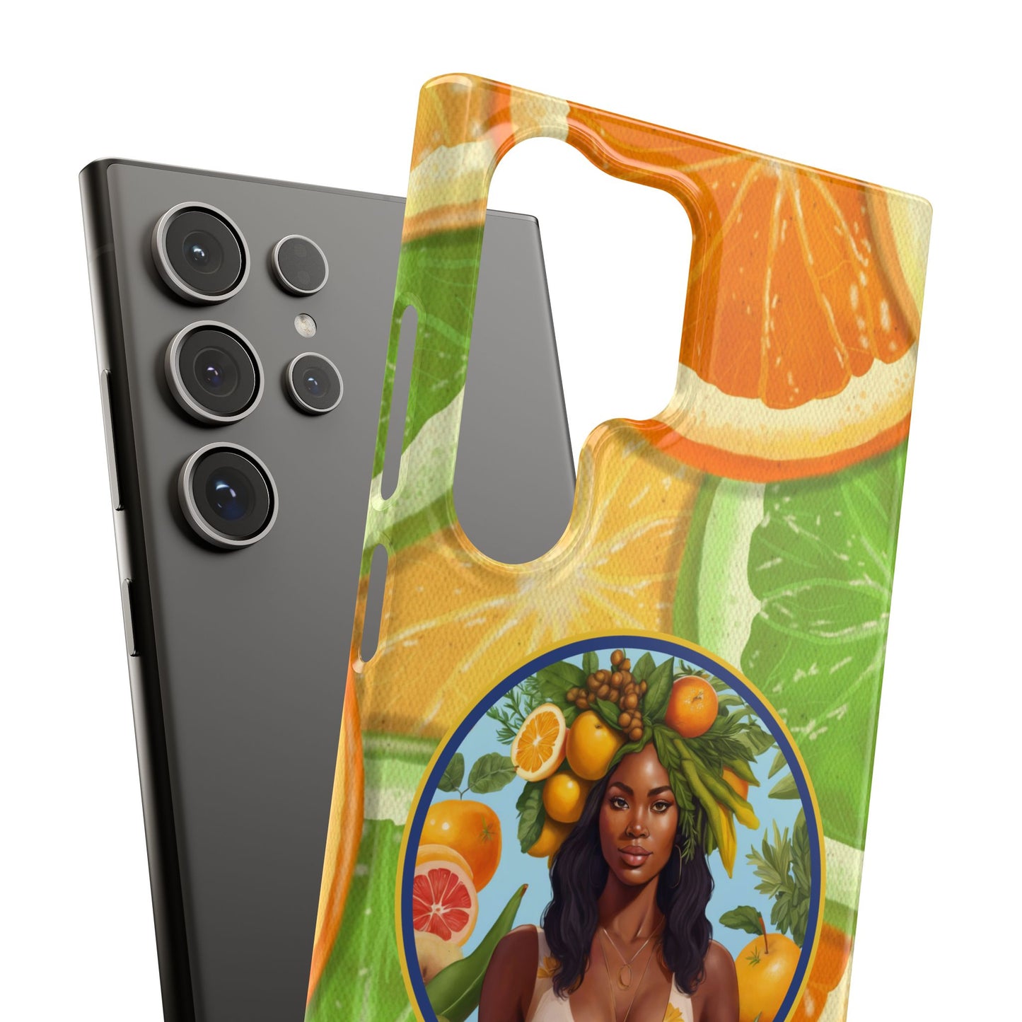 Organically Me Citrus Fruits Garden Snap Phone Case with Black Woman, Veggie Chic for Androids and iPhone models