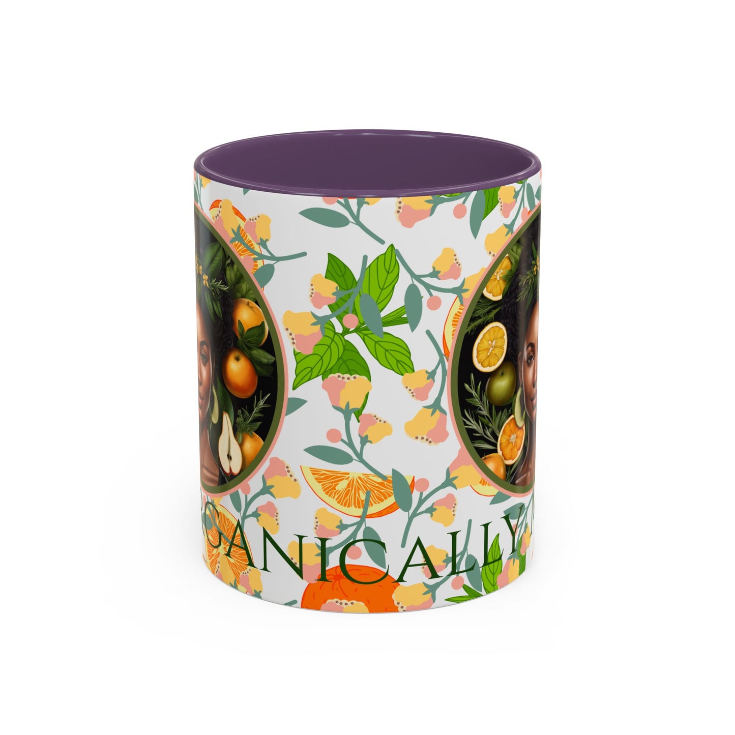Organically Me Pink and Green Plant Garden Vegan Ceramic Plant Mug with Black woman (11oz) 8 Color Combos