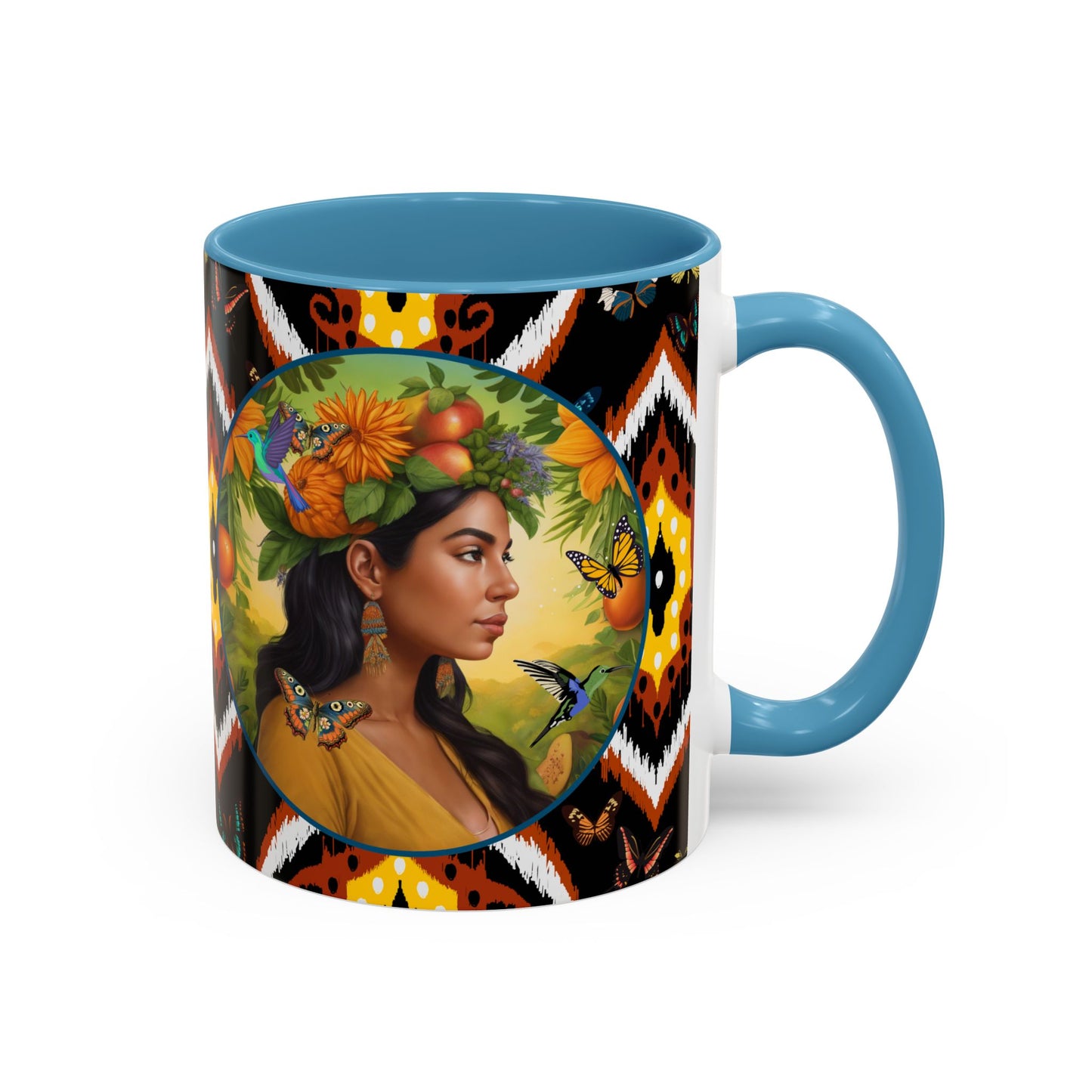 Organically Me A Tribal Butterfly Plant Garden Vegan Ceramic Plant Mug with Black woman (11oz) 8 Color Combos