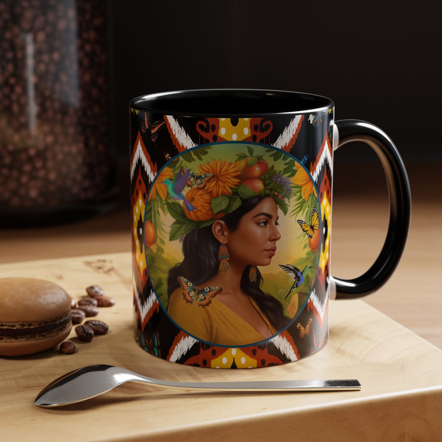 Organically Me A Tribal Butterfly Plant Garden Vegan Ceramic Plant Mug with Black woman (11oz) 8 Color Combos