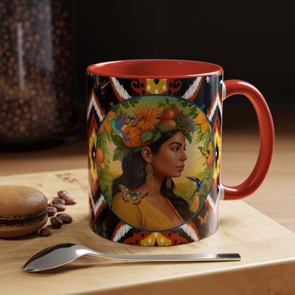 Organically Me A Tribal Butterfly Plant Garden Vegan Ceramic Plant Mug with Black woman (11oz) 8 Color Combos