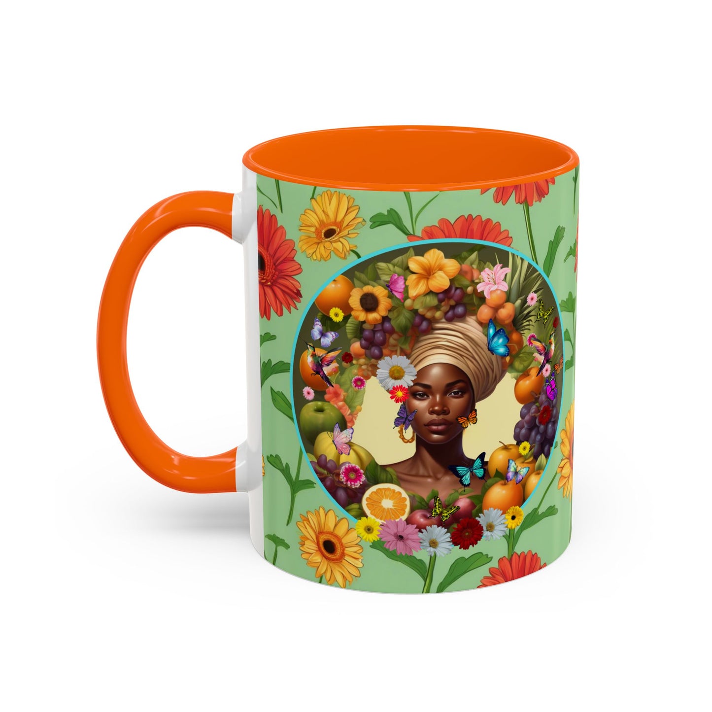 100% Organic Daisy Joy3 Plant Garden Vegan Ceramic Plant Mug, Black Woman Double Sided (11oz) 8 Color Combos
