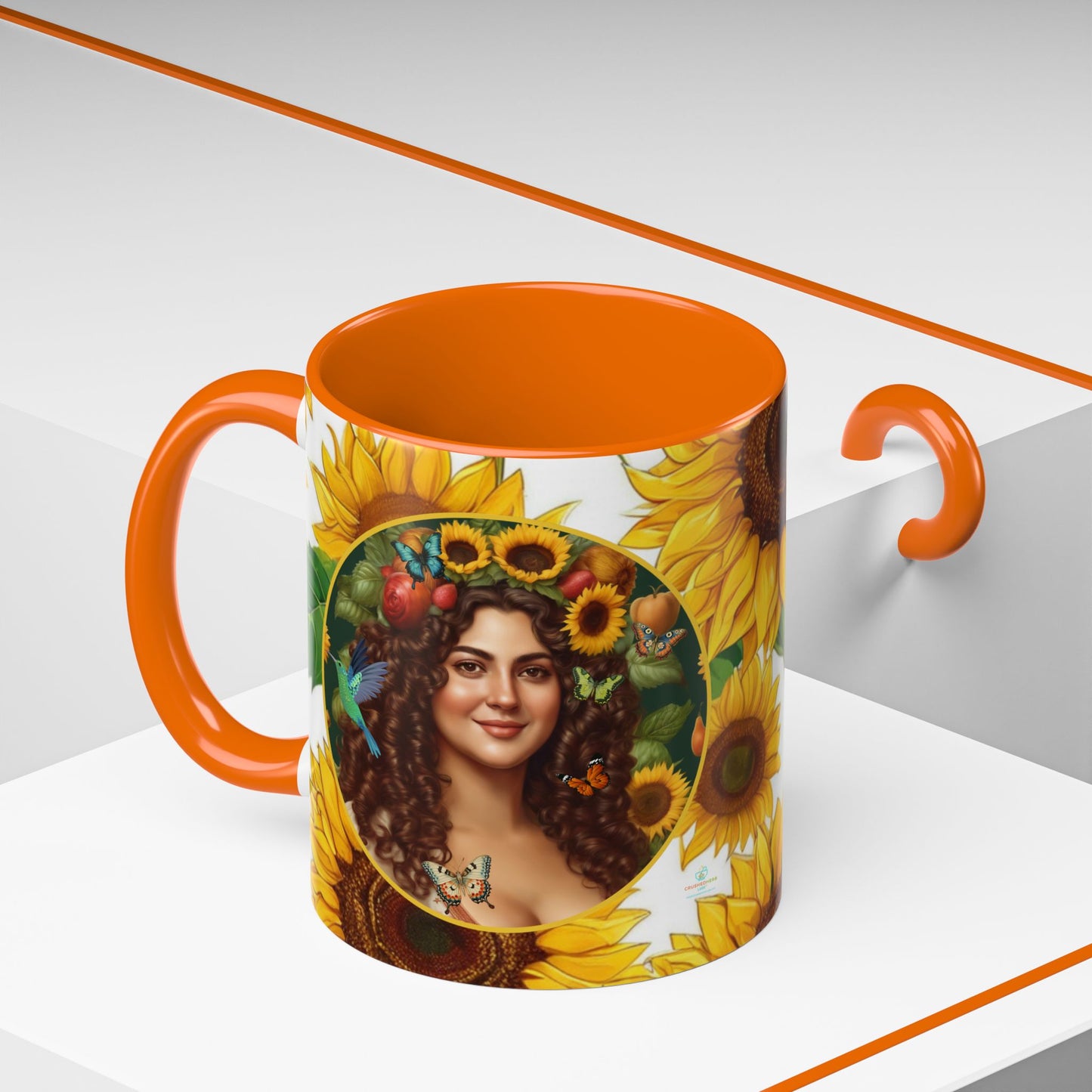 Organically Me B Sunflower Plant Garden Vegan Ceramic Plant Mug with Black woman (11oz) 8 Color Combos