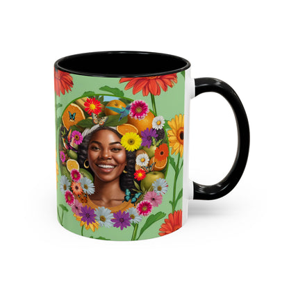 Organically Me A Joy Daisy Plant Garden Vegan Ceramic Plant Mug with Black woman (11oz) 8 Color Combos
