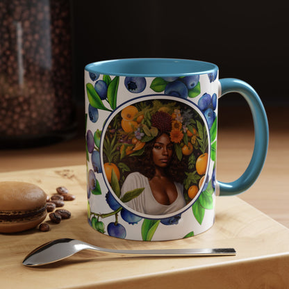 Organically Me Blueberry Plant Garden Vegan Ceramic Plant Mug with Black woman (11oz) 8 Color Combos
