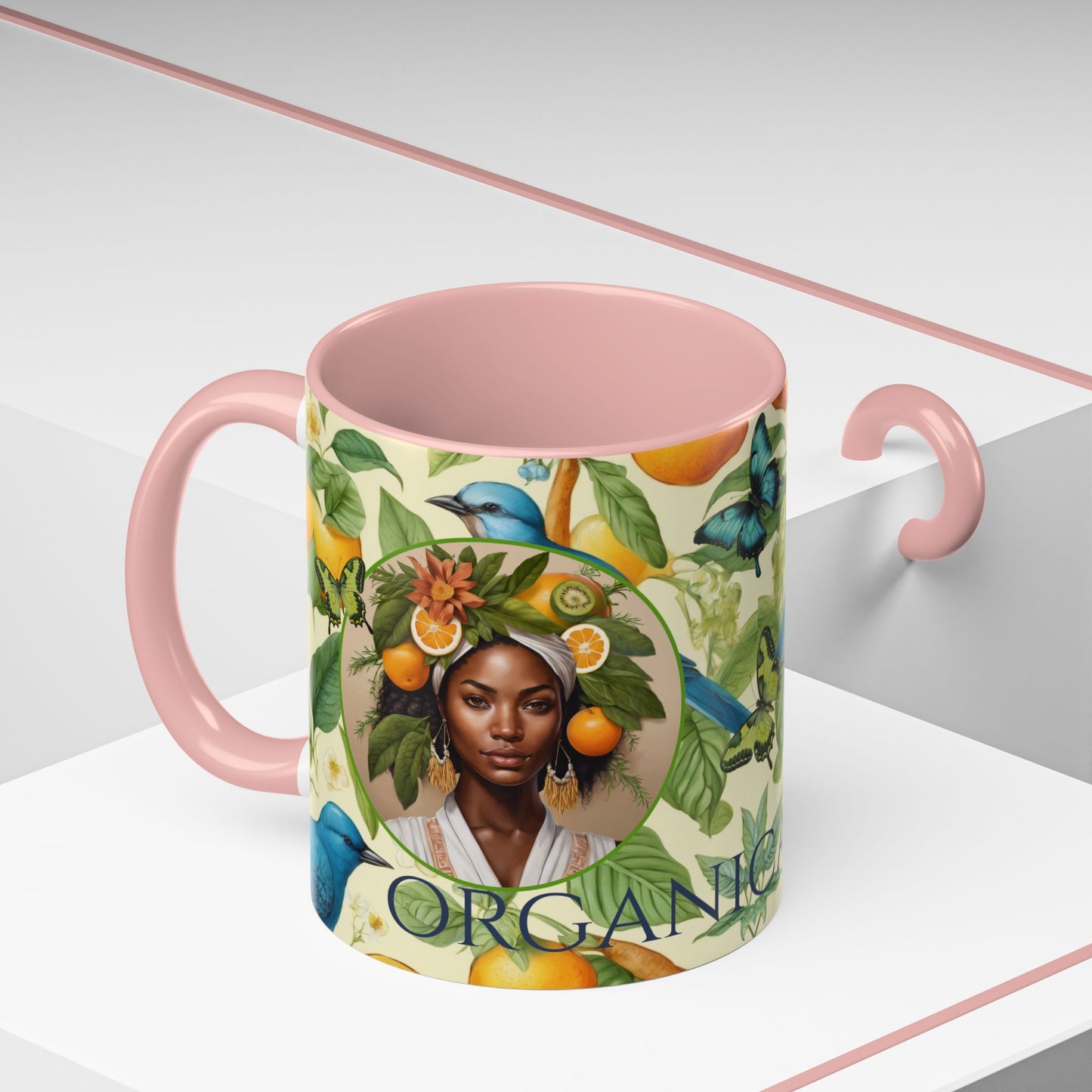 Organically Me A Lemon Bluebird Plant Garden Vegan Ceramic Plant Mug with Black woman (11oz) 8 Color Combos