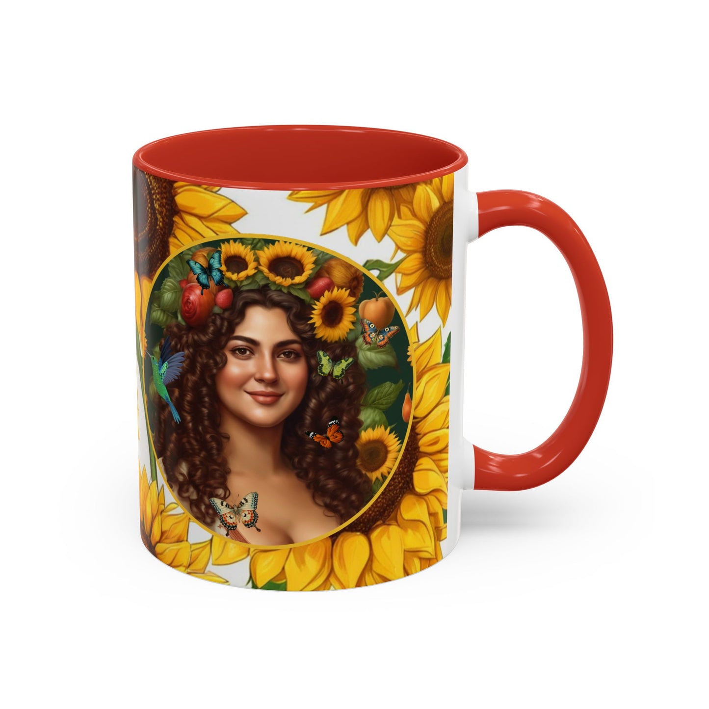 Organically Me B Sunflower Plant Garden Vegan Ceramic Plant Mug with Black woman (11oz) 8 Color Combos