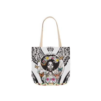 Afro Butterfly Queen In Black & White Garden-themed 13" tote bag, purse, workout bag, yoga bag, personal item with Black Women