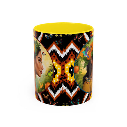 Organically Me A Tribal Butterfly Plant Garden Vegan Ceramic Plant Mug with Black woman (11oz) 8 Color Combos