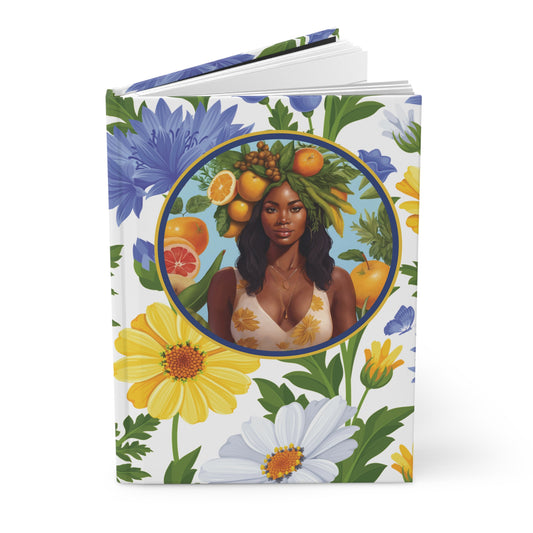 Organically Me Blue & Yellow Daisy Plant, Garden & Vegan Hardcover Journal, Able to be Personalized, 150 pages, Black women