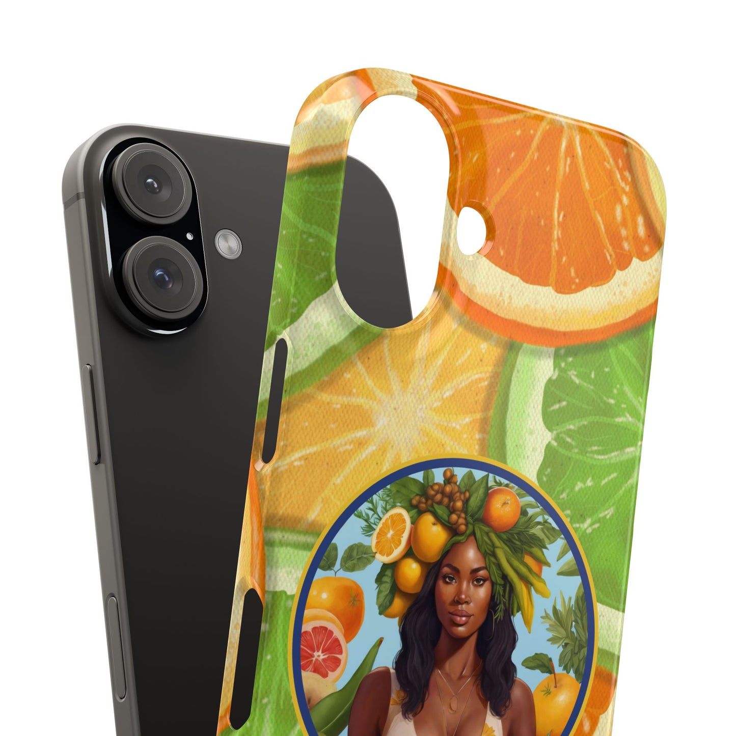 Organically Me Citrus Fruits Garden Snap Phone Case with Black Woman, Veggie Chic for Androids and iPhone models