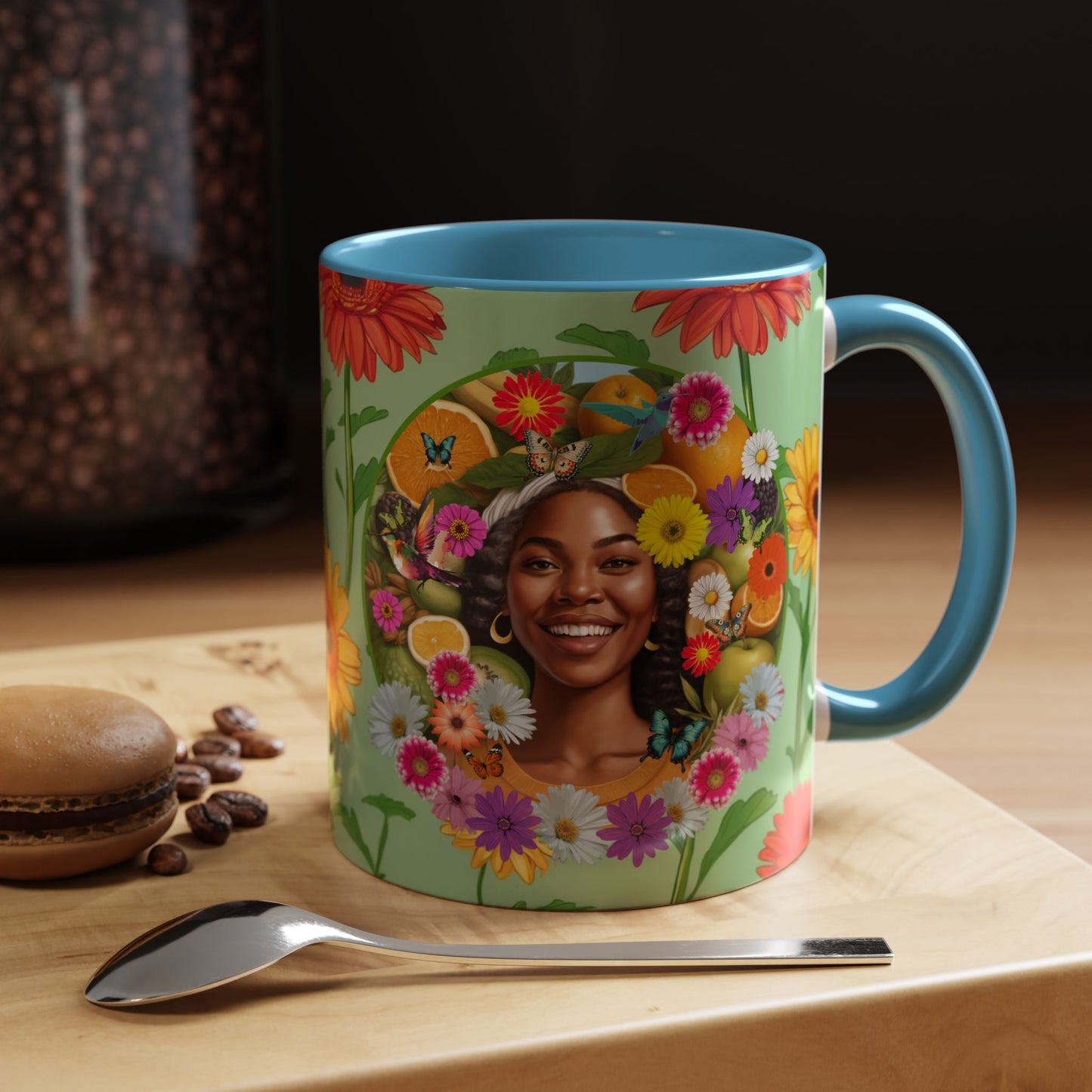 Organically Me A Joy Daisy Plant Garden Vegan Ceramic Plant Mug with Black woman (11oz) 8 Color Combos