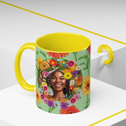 Organically Me A Joy Daisy Plant Garden Vegan Ceramic Plant Mug with Black woman (11oz) 8 Color Combos