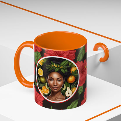 Organically Me Red and White Hibiscus Plant Garden Vegan Ceramic Plant Mug with Black woman (11oz) 8 Color Combos