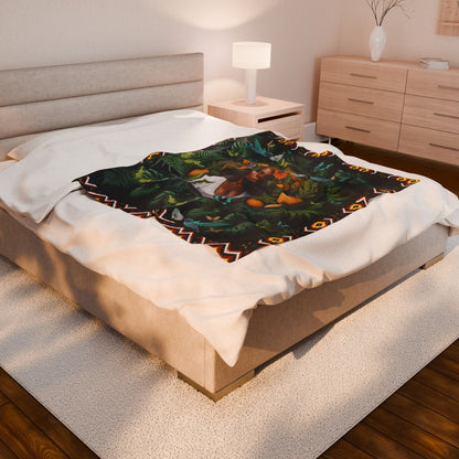100% Organic A Fern Monstera Plant & Garden-themed Blanket, tablecloth, Wrap and Wall Hanging (Velveteen) with Black Woman