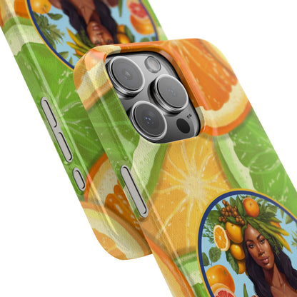 Organically Me Citrus Fruits Garden Snap Phone Case with Black Woman, Veggie Chic for Androids and iPhone models