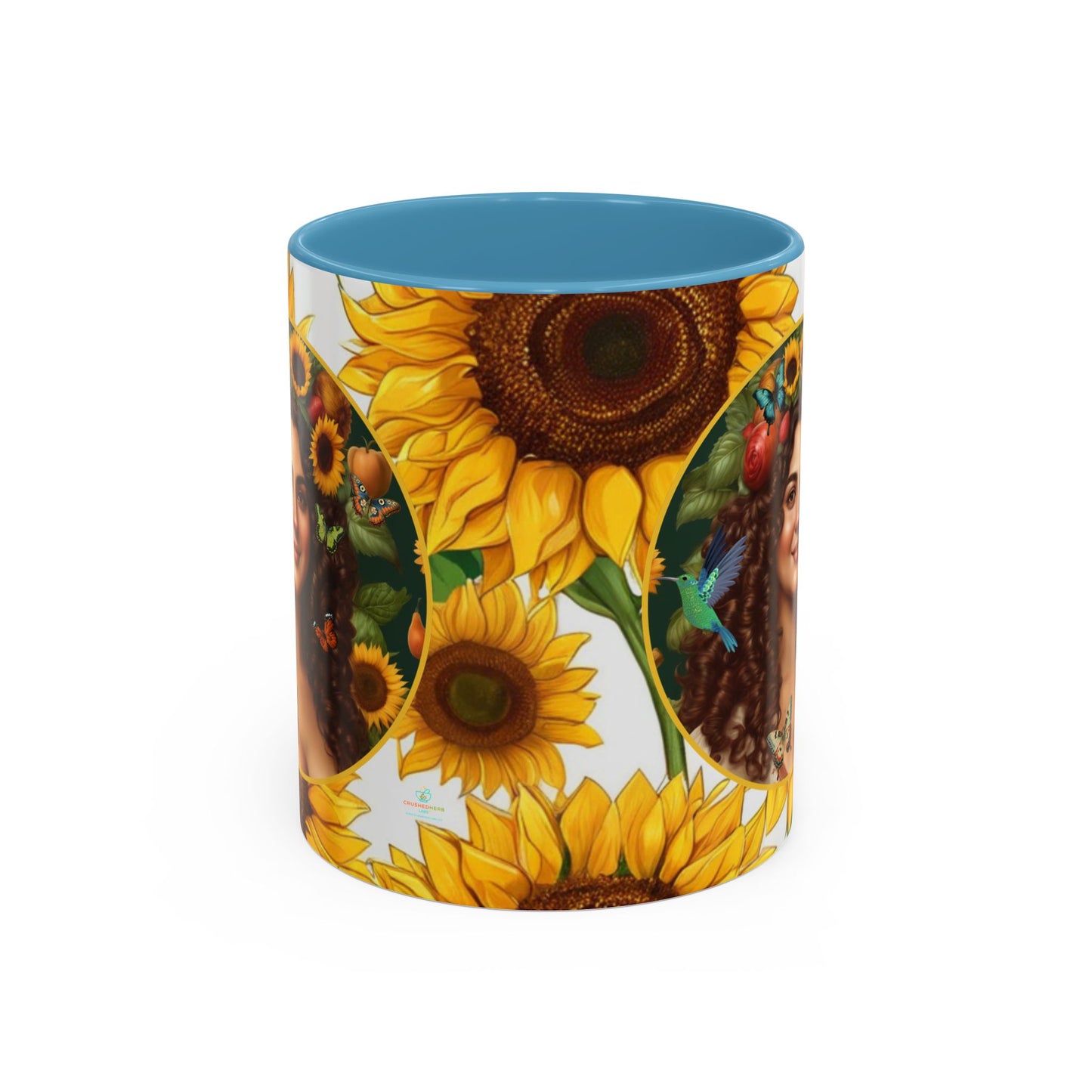 Organically Me B Sunflower Plant Garden Vegan Ceramic Plant Mug with Black woman (11oz) 8 Color Combos