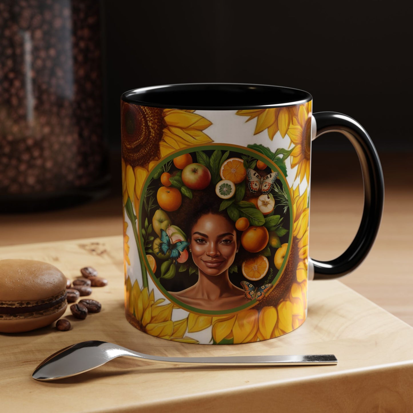 Organically Me Sunflower Plant Garden Vegan Ceramic Plant Mug with Black woman (11oz) 8 Color Combos