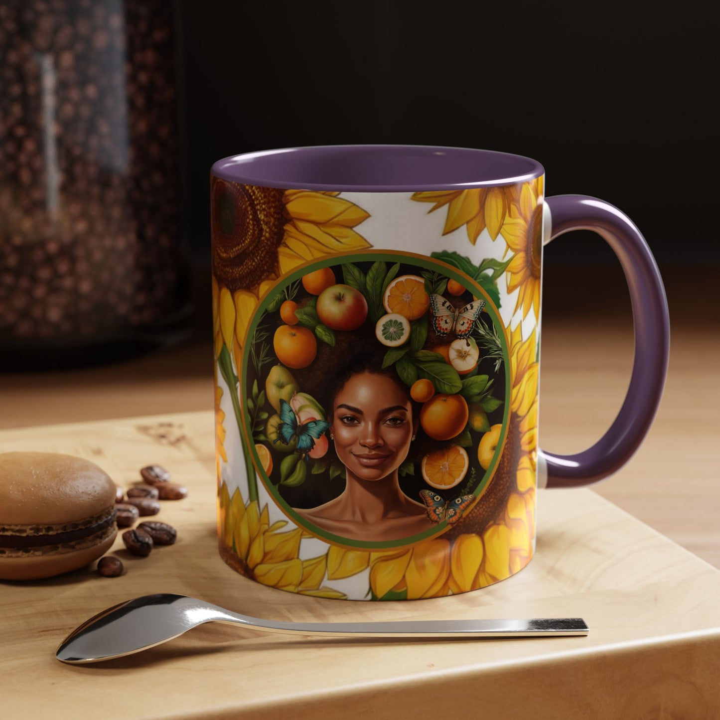 Organically Me Sunflower Plant Garden Vegan Ceramic Plant Mug with Black woman (11oz) 8 Color Combos