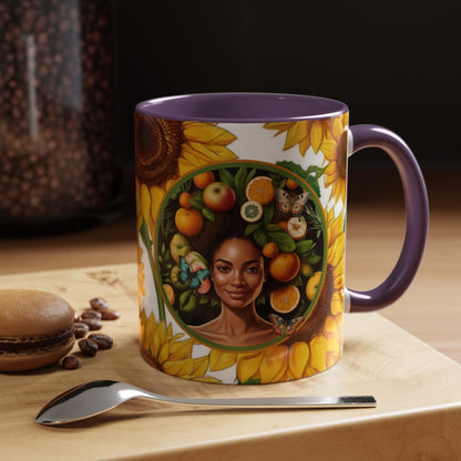 Organically Me Sunflower Plant Garden Vegan Ceramic Plant Mug with Black woman (11oz) 8 Color Combos