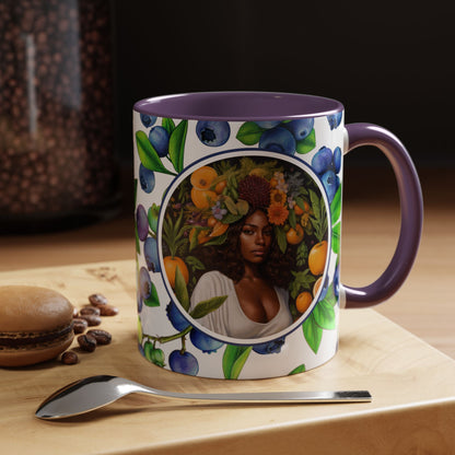 Organically Me Blueberry Plant Garden Vegan Ceramic Plant Mug with Black woman (11oz) 8 Color Combos