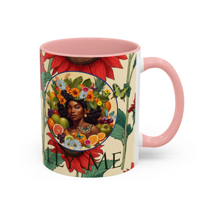 Organically Me Sunflower Red Plant Garden Vegan Ceramic Plant Mug with Black woman (11oz) 8 Color Combos