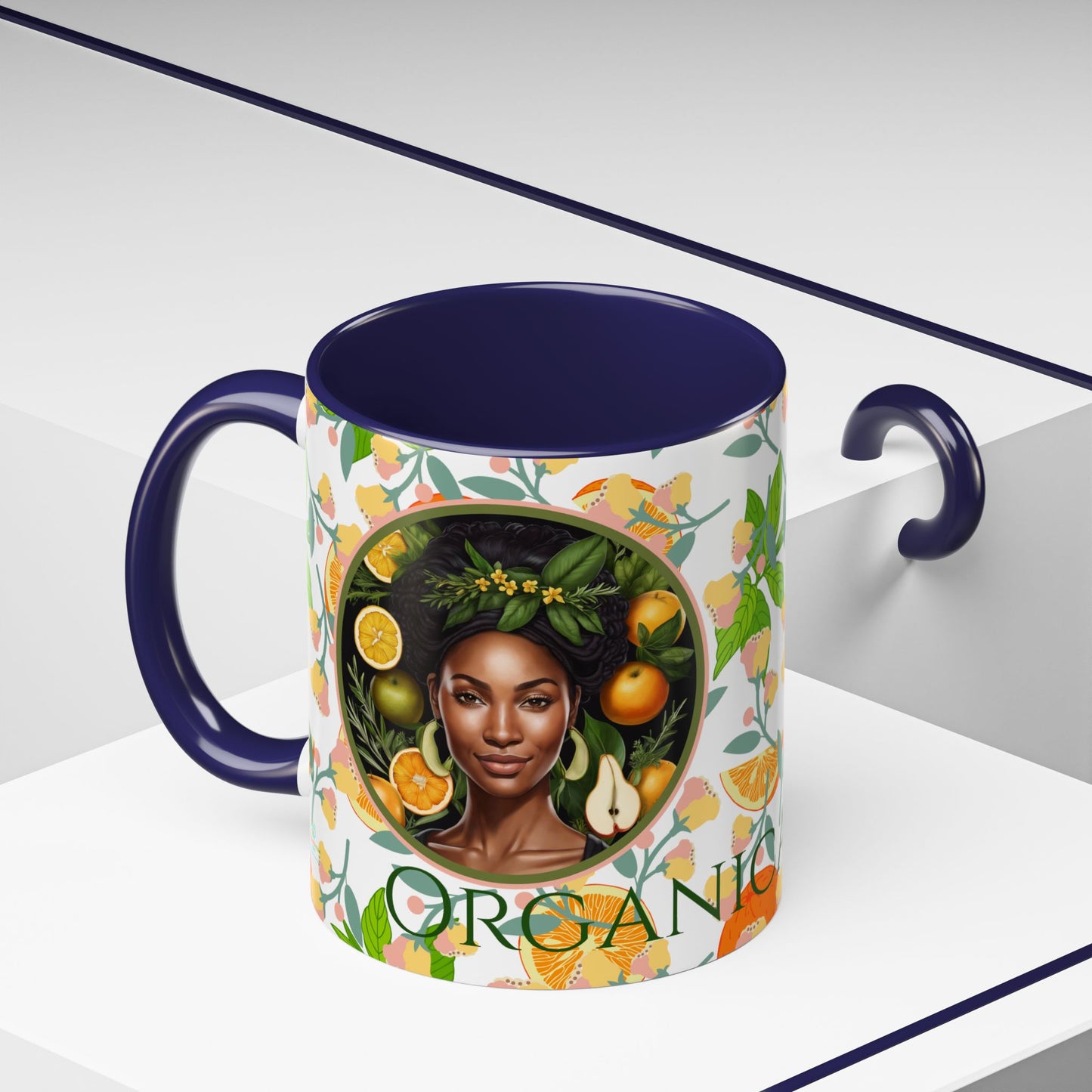 Organically Me Pink and Green Plant Garden Vegan Ceramic Plant Mug with Black woman (11oz) 8 Color Combos