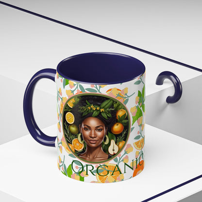Organically Me Pink and Green Plant Garden Vegan Ceramic Plant Mug with Black woman (11oz) 8 Color Combos
