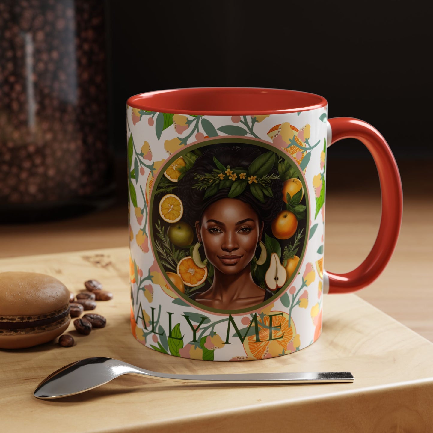 Organically Me Pink and Green Plant Garden Vegan Ceramic Plant Mug with Black woman (11oz) 8 Color Combos