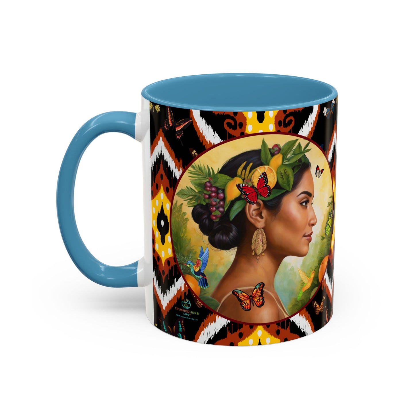Organically Me A Tribal Butterfly Plant Garden Vegan Ceramic Plant Mug with Black woman (11oz) 8 Color Combos