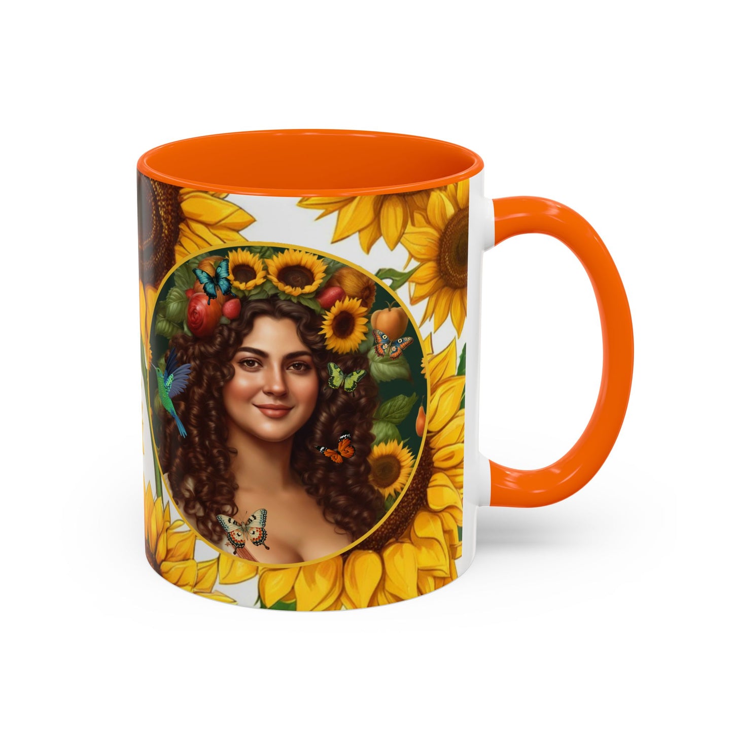 Organically Me B Sunflower Plant Garden Vegan Ceramic Plant Mug with Black woman (11oz) 8 Color Combos