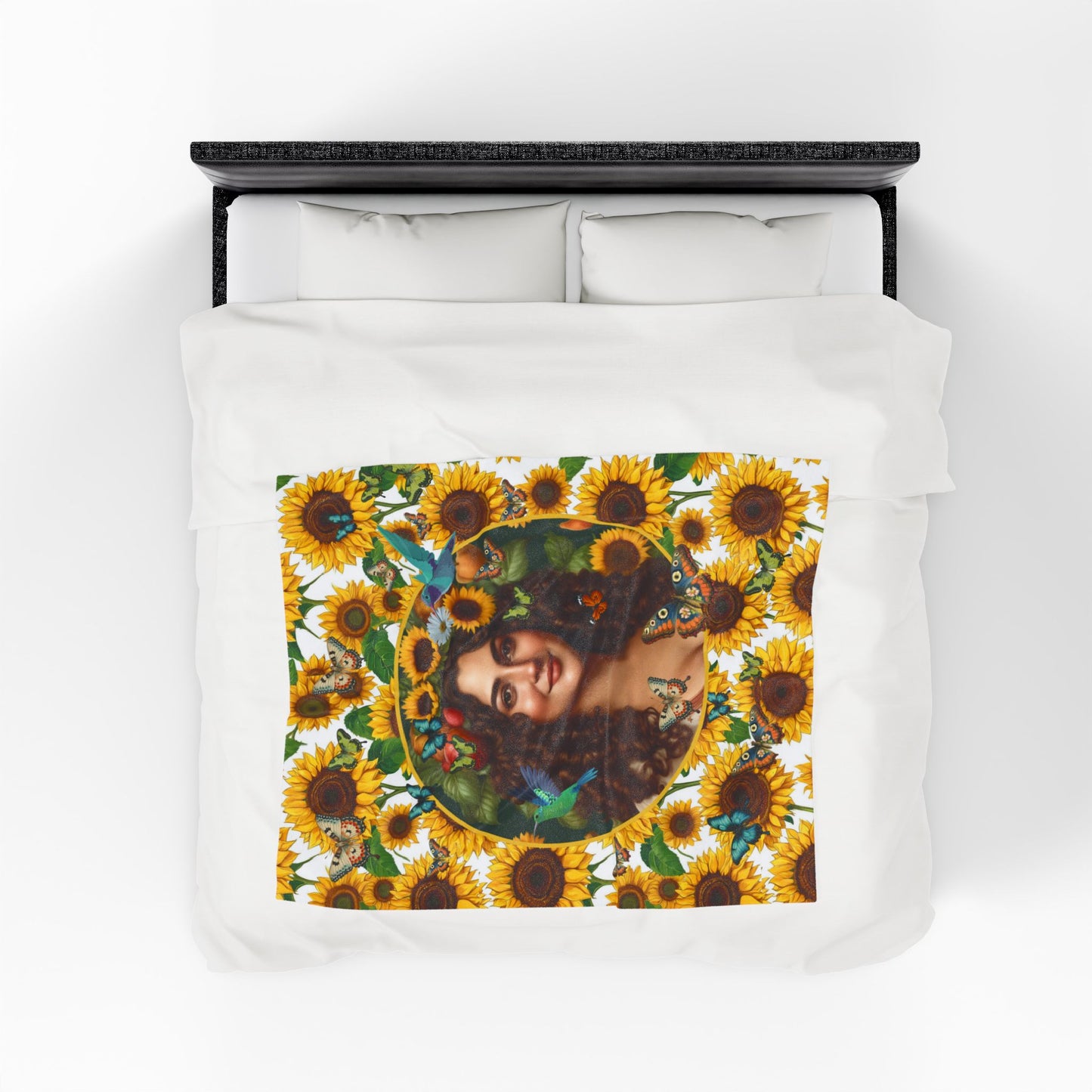 Organically Me B Sunflower Plant Garden Blanket, Wall Hanging, Tablecloth (Velveteen); 50 x 60in