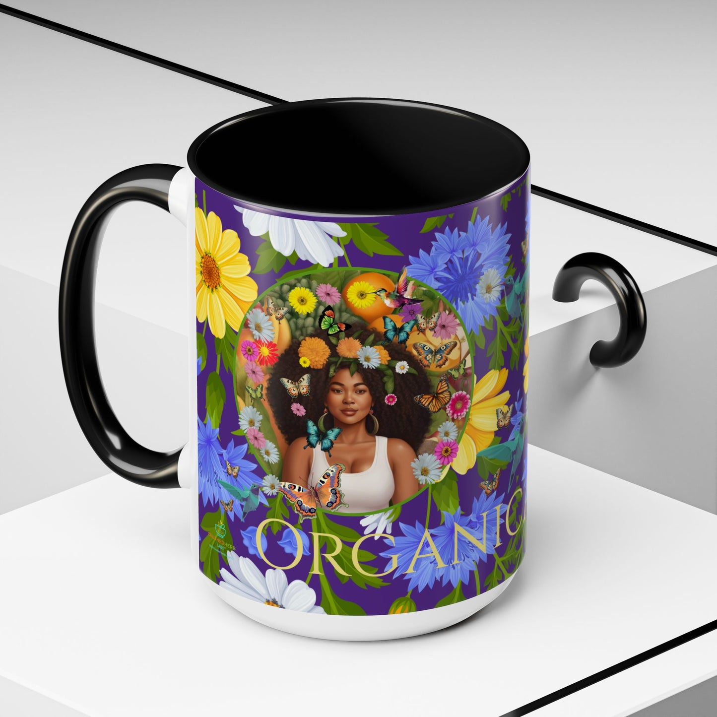 100% Organic Blue Gwen Plant Garden Vegan Ceramic Plant Mug with (11 or 15 oz) 8 Color Combos