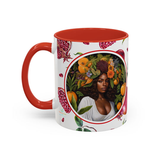 Organically Me Red and White Regina Pomegranate Plant Garden Vegan Ceramic Plant Mug with Black woman (11oz) 8 Color Combos