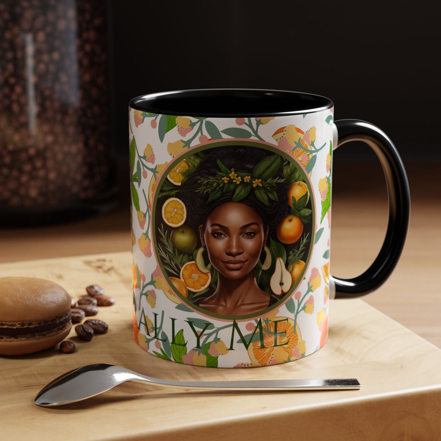Organically Me Pink and Green Plant Garden Vegan Ceramic Plant Mug with Black woman (11oz) 8 Color Combos